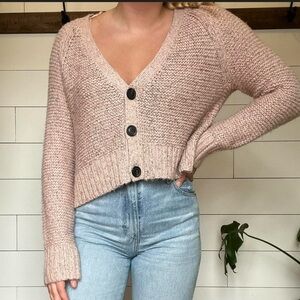 American Eagle Cozy V-Neck Button-Front Women’s Sweater - Blush Pink Cropped
